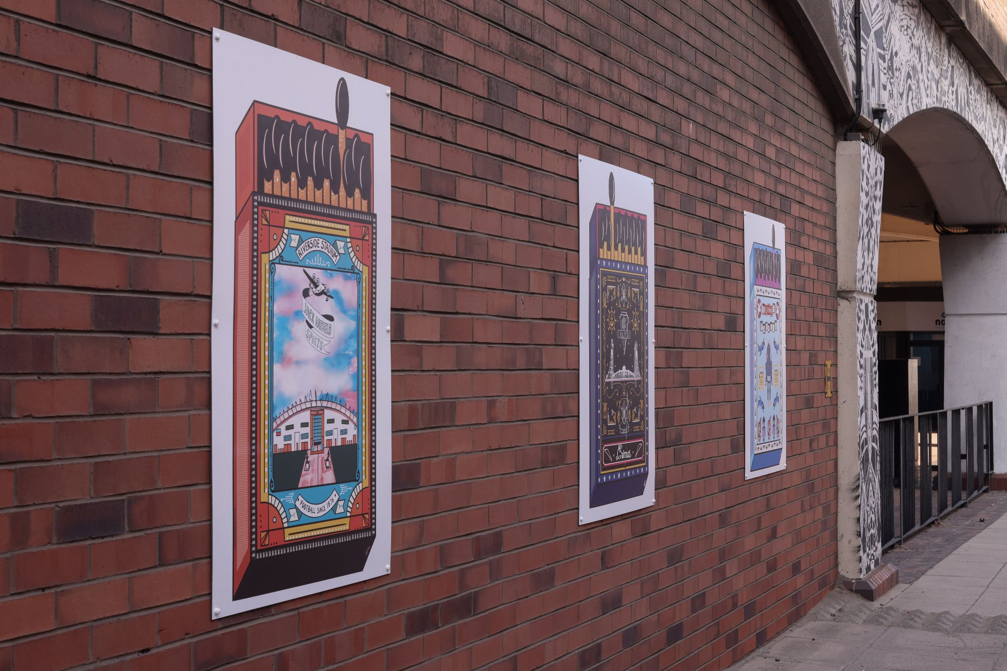 Artwork by Sofia Barton showing colourful images of Middlesbrough drawn on matchstick boxes