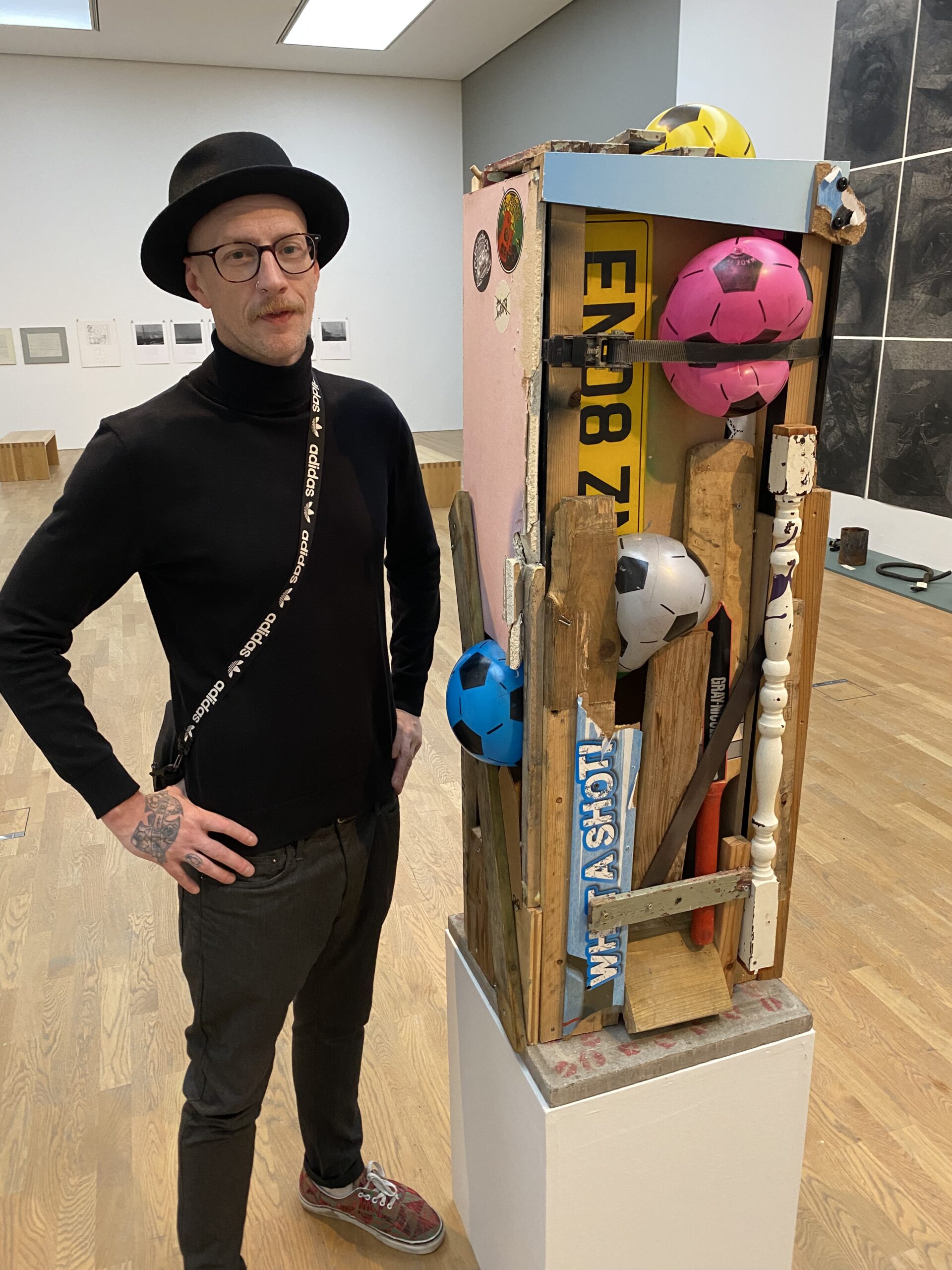 Artist Bobby Benjamin with the new River Tees exhibition at Mima